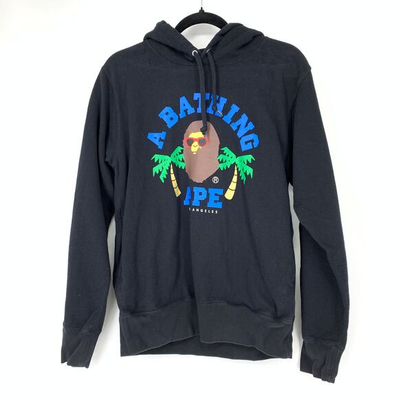 Bape A Bathing Ape Men's Sz Medium Palm Tree Hoodie Sweatshirt Long Sleeve Black - Picture 1 of 9